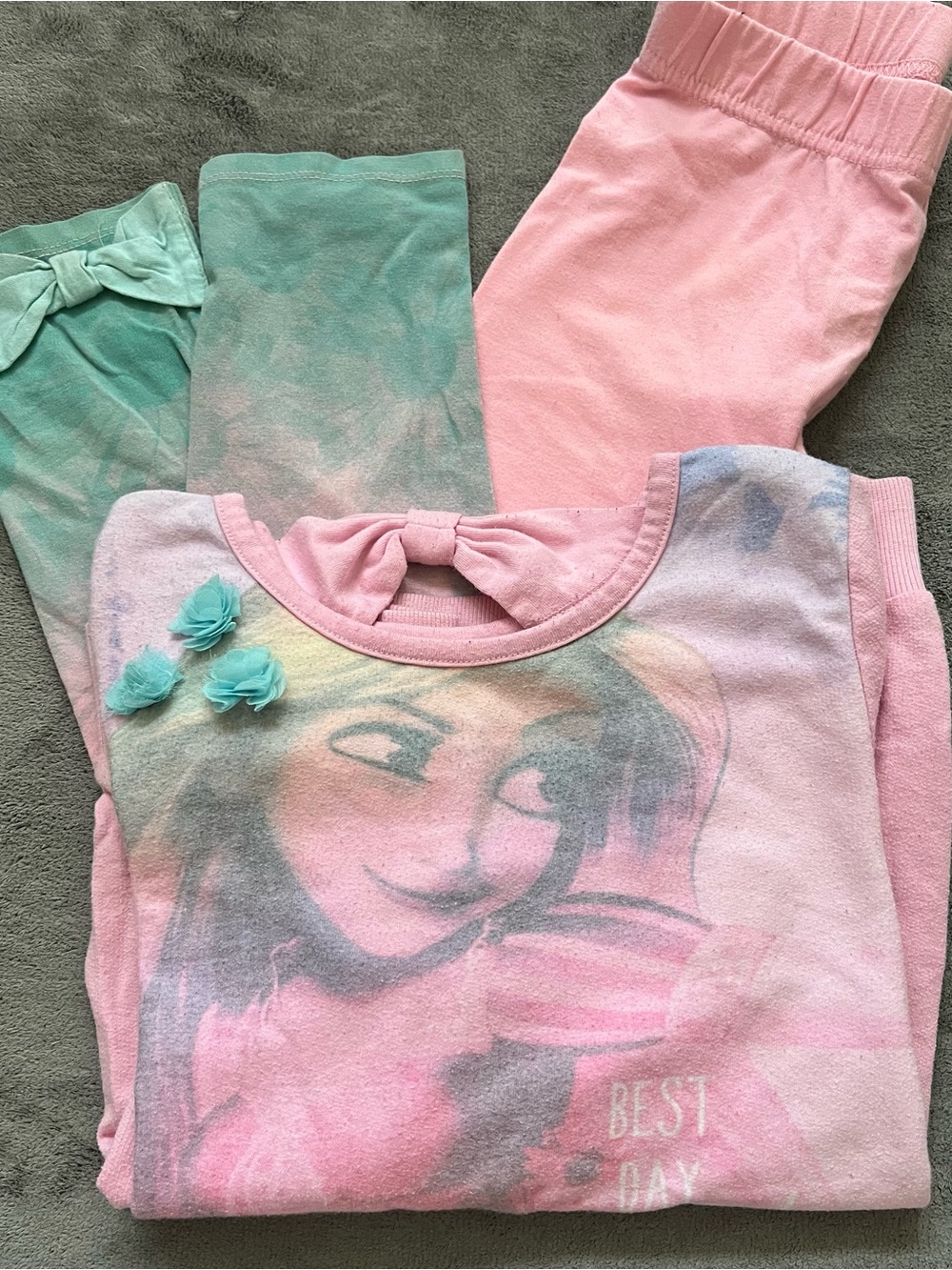 Disney Girl’s Tangled Rapunzel Pink & Mint Set with Bow Neck & Flower Detail